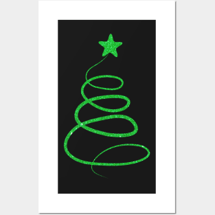 Minimalistic Green Faux Glitter Star Christmas Tree Posters and Art